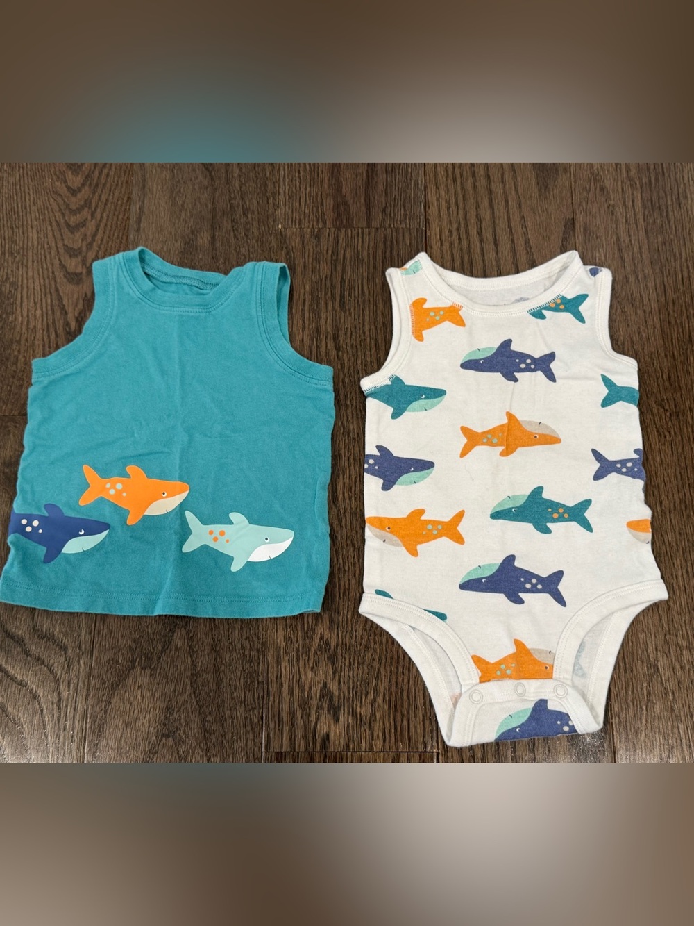 Carter's baby boy Teal Tank Top & White Shark Print Bodysuit